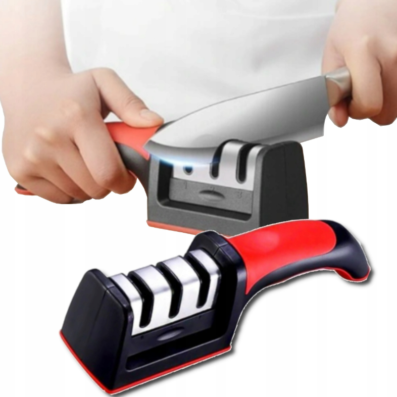 Dispozitiv pentru ascutit cutite, Zola®, cu 3 pozitii, rosu/negru, 21.5x5x6 cm Dispozitiv pentru ascutit cutite, Zola®, cu 3 pozitii, rosu/negru, 21.5x5x6 cm